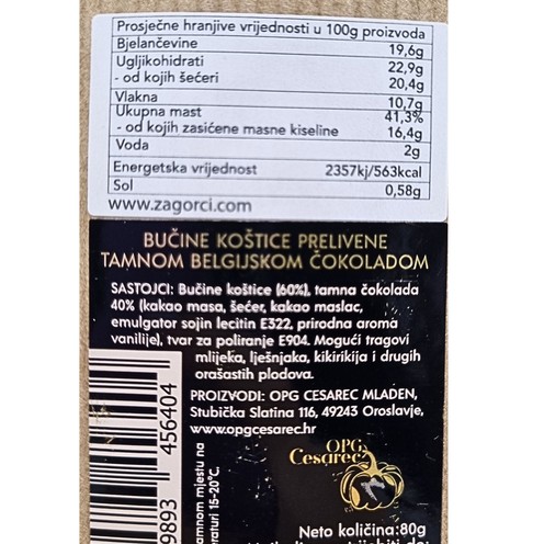 Bučine koštice - tamna belgijska čokolada 80 g