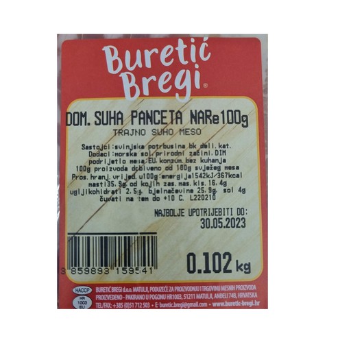 Suha panceta narezana 100 g