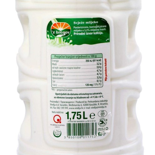 'Z bregov mlijeko svježe 3,2% m.m. 1,75 l