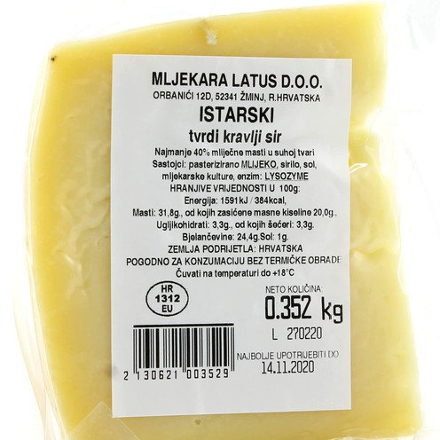 Istarski sir kravlji tvrdi cca 350 g