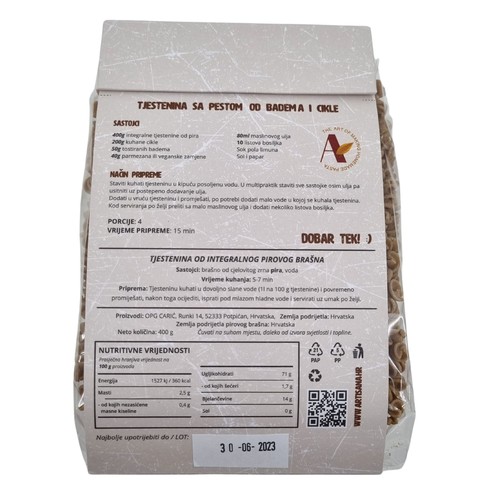 Tjestenina od integralnog pirovog brašna 400 g